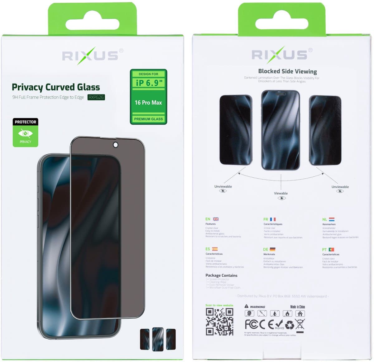 Rixus Película de vidro Anti-Espião – iPhone 16 Pro Max