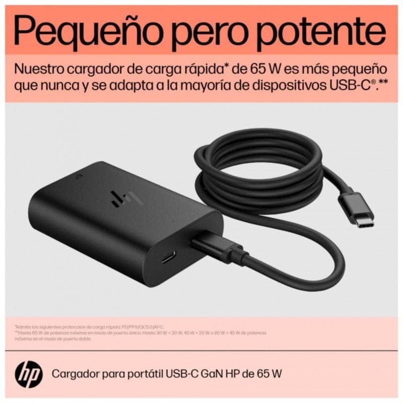 HP 600Q7AA 65 W USB-C 2 Portas GaN – Carregador portátil