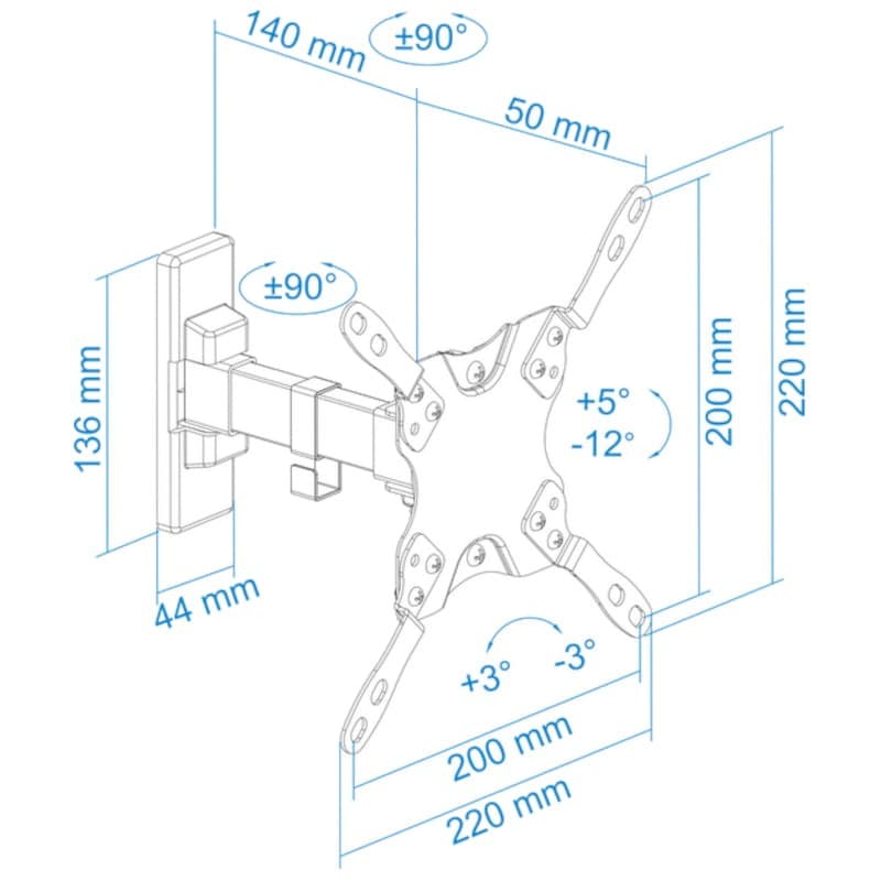 TooQ LP2042TNL-B giratório e inclinável 42″ VESA 200x200mm – Suporte para TV