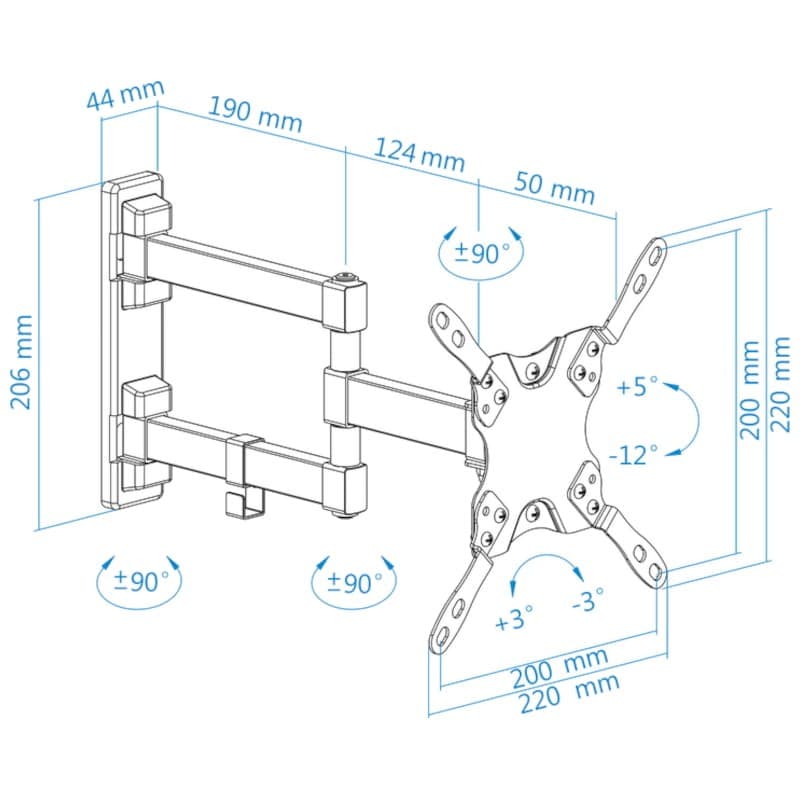 TooQ LP2142TNL-B giratório e inclinável 42″ VESA 200×200 mm – Suporte para TV
