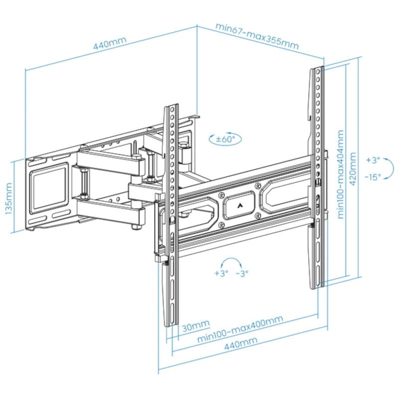 TooQ LP7846TN-B giratório e inclinável 32”-70” VESA 400×400 mm – Suporte de parede para TV