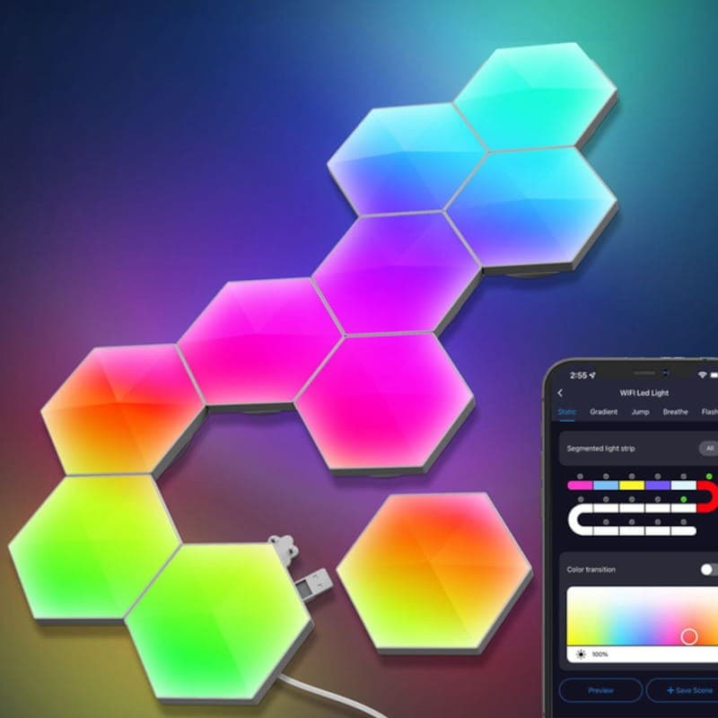 Luzes LED Hexagonais RGB com Bluetooth