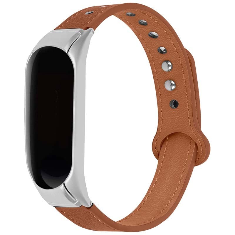 Pulseira Xiaomi Mi Smart Band 6 / Mi Band 5 / Amazfit Band 5 Couro Clipe Castanho