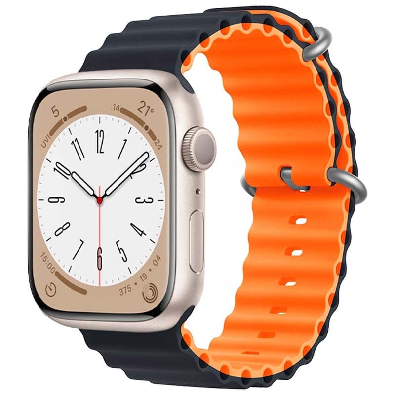 Pulseira Apple Watch 42/44/45/49mm Wave Midnight+Laranja