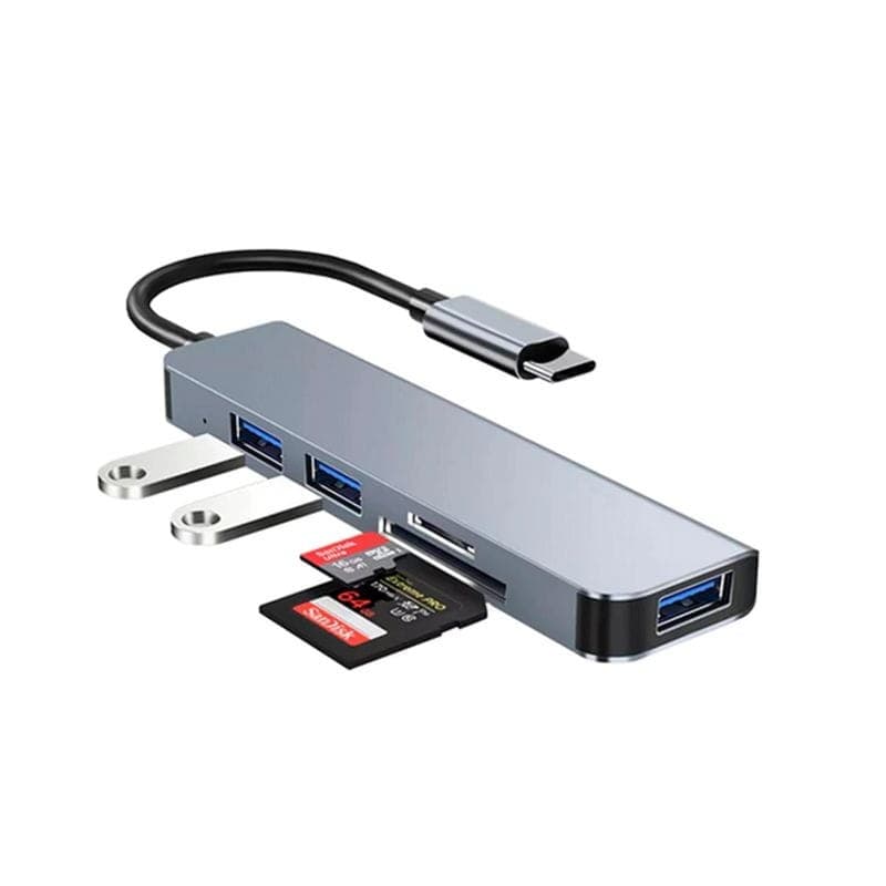 Hub USB BYL-2103T 5 em 1 USB-C/USB 3.0+2.0+microSD+SD