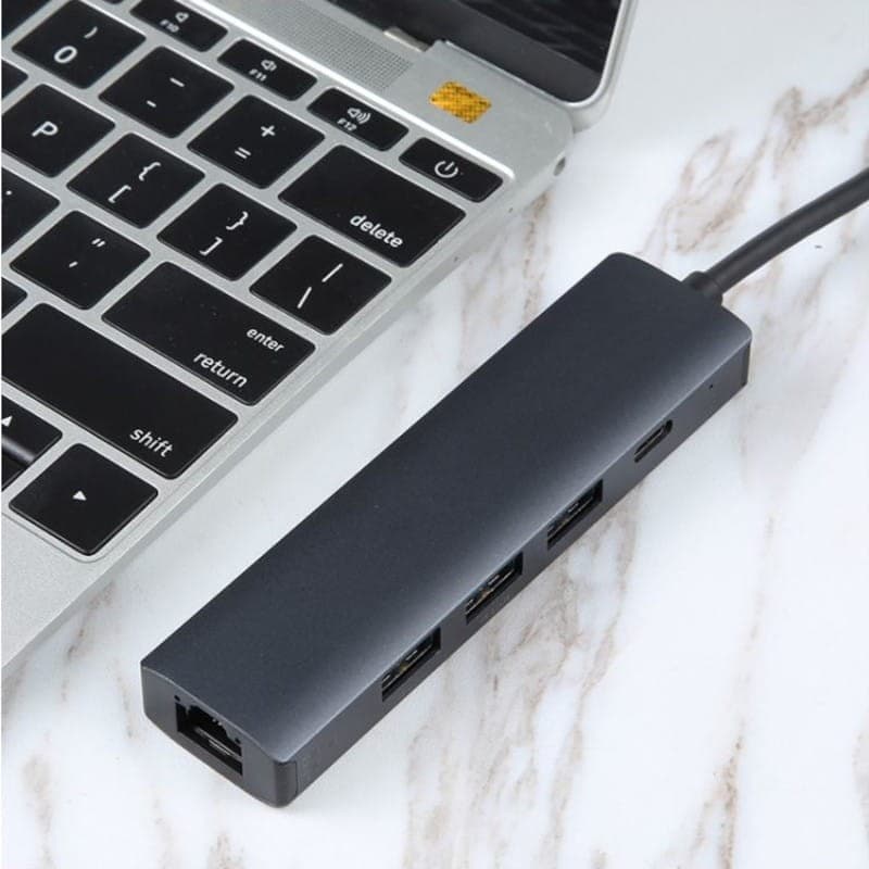 Hub USB BYL-2302 5 em 1 USB Tipo-C/USB 3.0+Tipo C 100W+RJ45