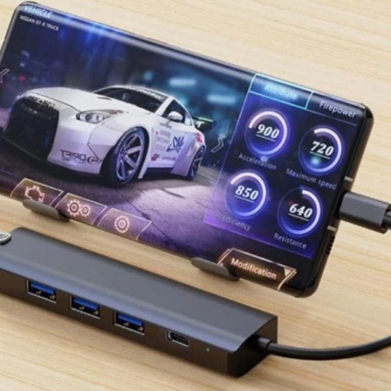 Hub USB BYL-2302 5 em 1 USB Tipo-C/USB 3.0+Tipo C 100W+RJ45