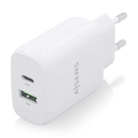 Aisens A110-0758 Carregador 25W PD3.0 QC3.0 1xUSB-C 1xUSB-A Branco