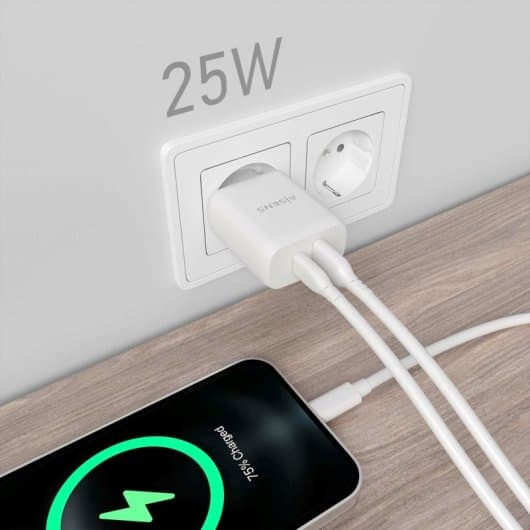 Aisens A110-0758 Carregador 25W PD3.0 QC3.0 1xUSB-C 1xUSB-A Branco