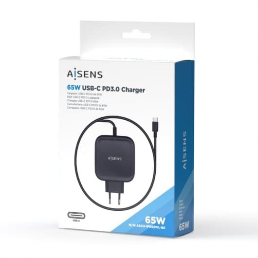 Aisens ASCH-1PD65WL-BK Carregador de parede 1x USB tipo C 65W preto
