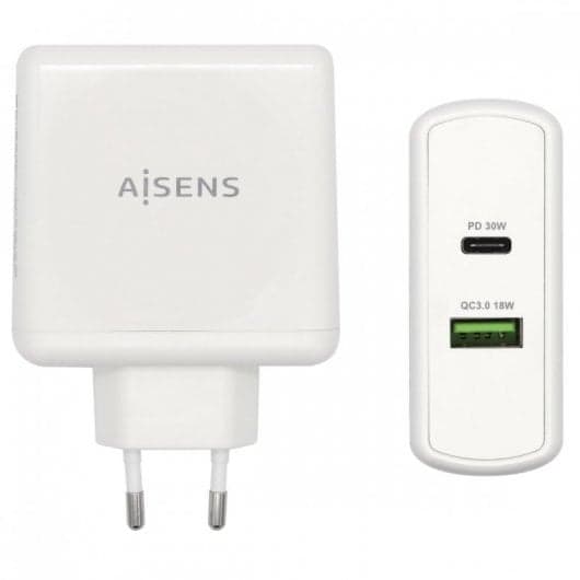 Aisens ASCH-2PD30QC-W Carregador de Parede USB 2.0/USB-C 48W Branco