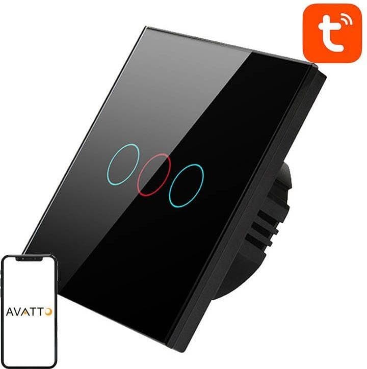 Avatto Smart Light Switch WiFi TS02-EU-B3 3 Way TUYA (black)