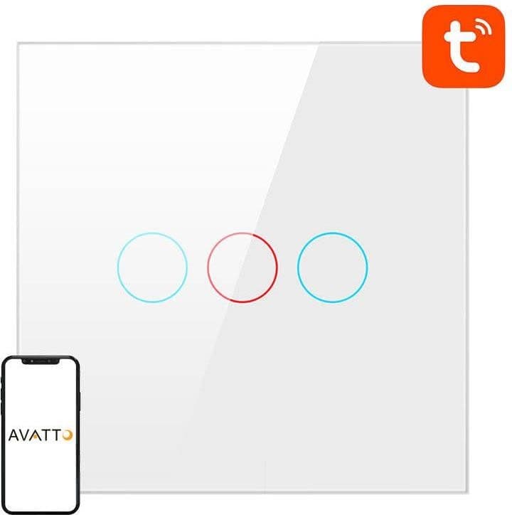 Avatto Smart Light Switch WiFi TS02-EU-W3 3 Way TUYA (white)