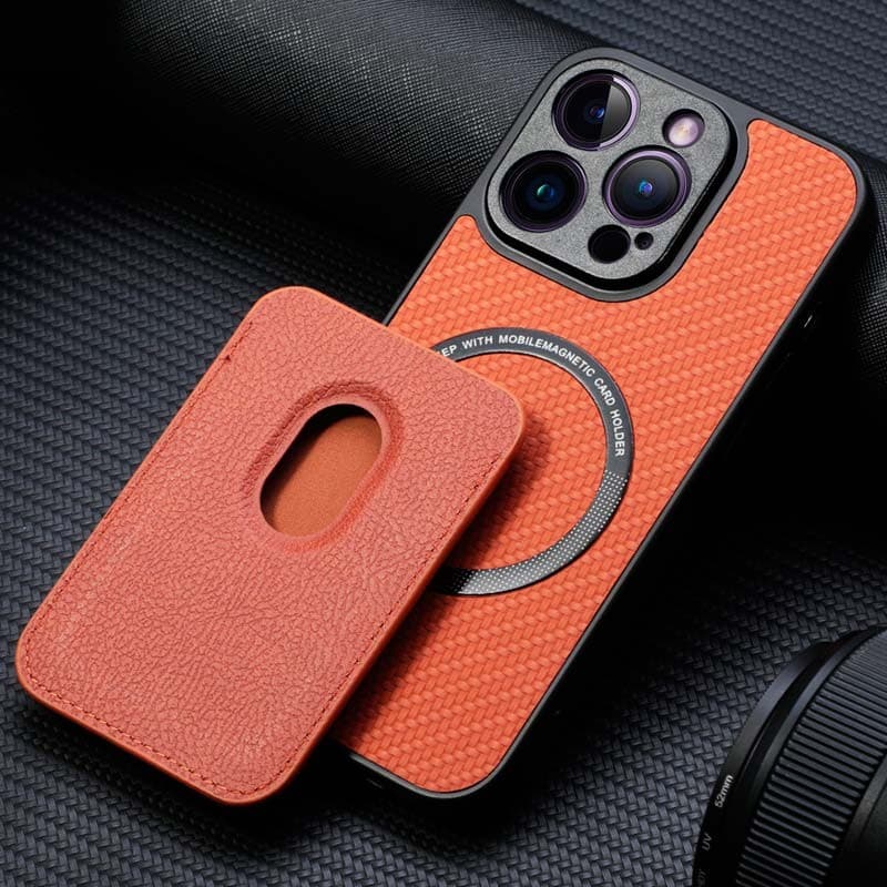 Capa Wallet Apple iPhone 15 Laranja com MagSafe e Carteira