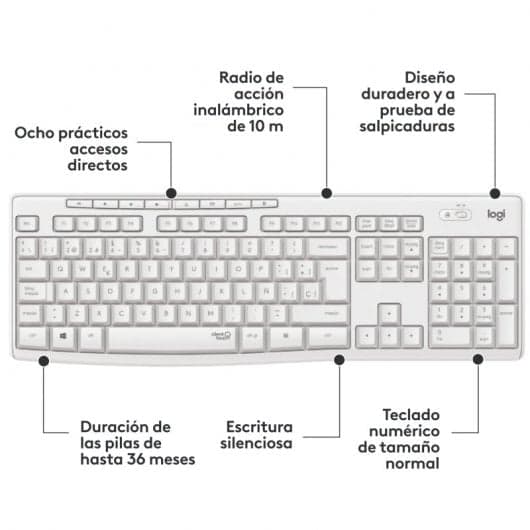 Logitech MK295 Combo Teclado Rato Sem Fios Branco