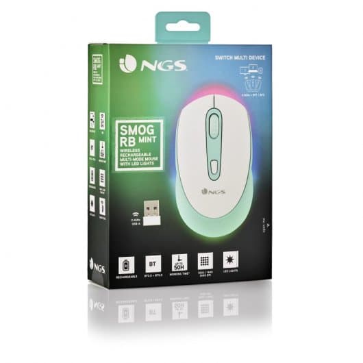 NGS Smog Mint-RB Rato Sem Fios Multi-Dispositivo Branco/Verde