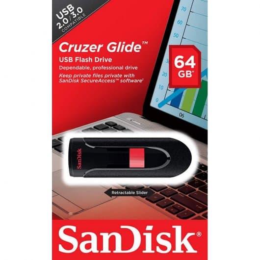 Pen Drive SanDisk Cruzer Glide 64GB USB Preta