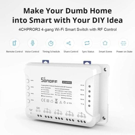 Sonoff 4CH Pro R3 Módulo de 4 Interruptores Inteligentes WiFi Branco