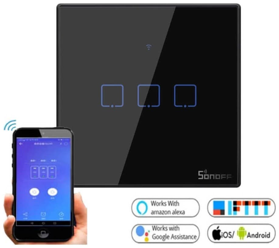 Sonoff T3EU3C - 3-gang Wi-Fi Smart Wall Switch - Black