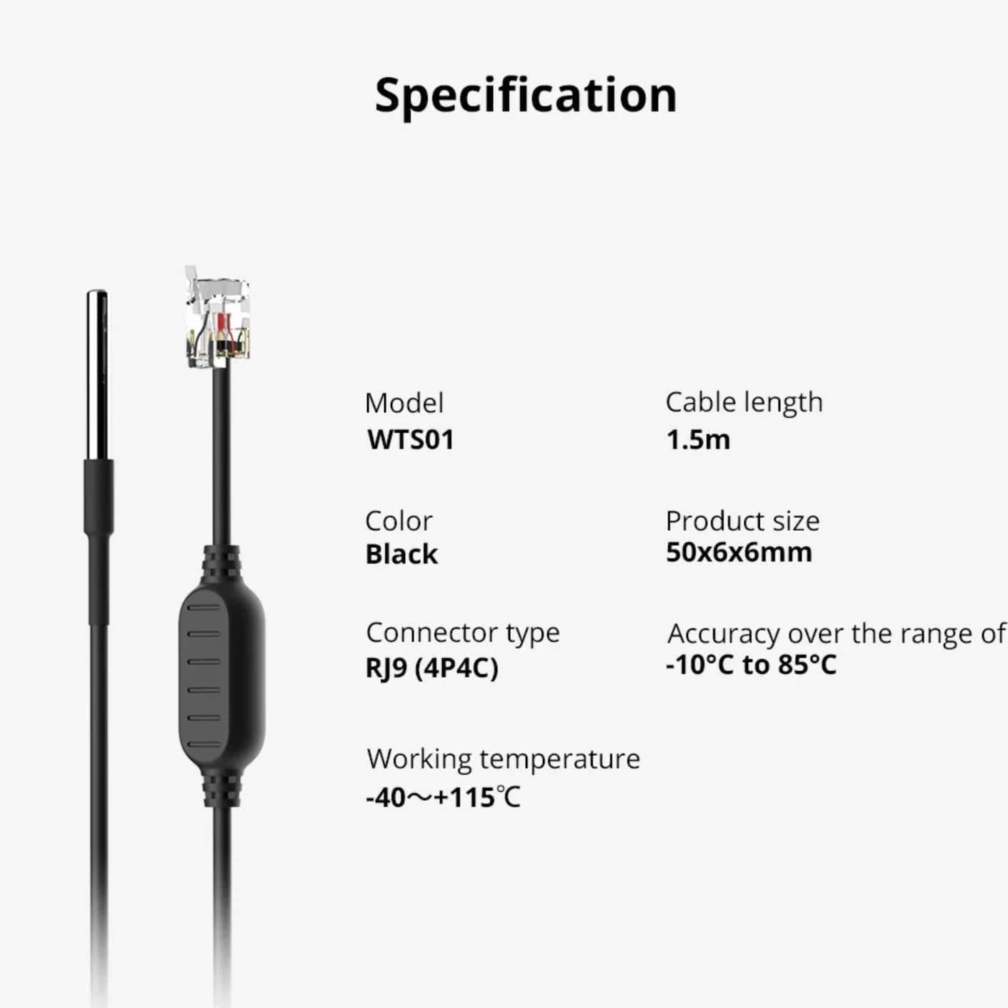 Sonoff WTS01 Temperature sensor Waterproof RJ9 1.5m