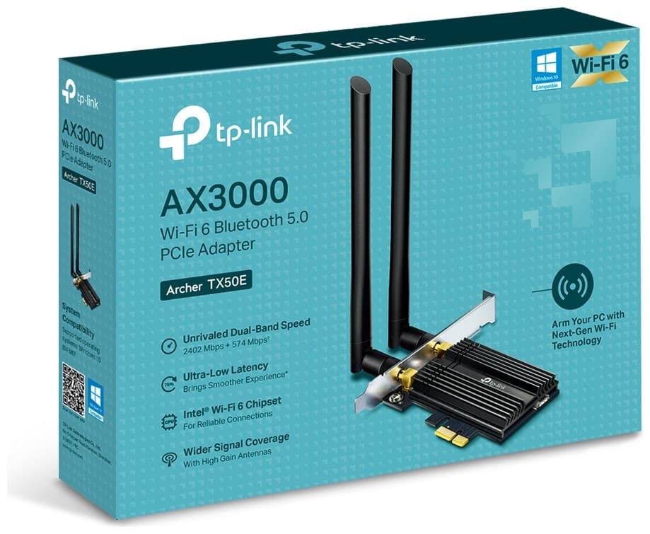 TP-Link Archer TX50E Wi-Fi 6 PCIe adapter AX3000 Bluetooth 5.0