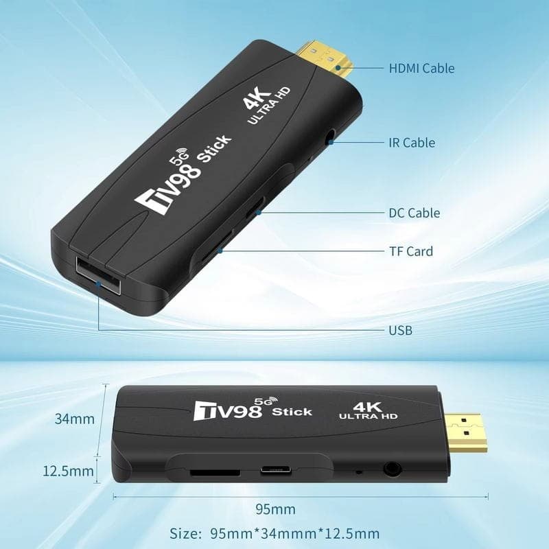 TV98 Stick 4K 1GB/8GB Dual WIFI Android 14 Preto - Android TV
