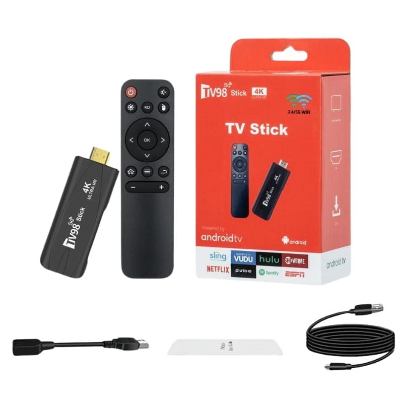 TV98 Stick 4K 2GB/16GB WIFI Dual Android 12 Preto - Android TV