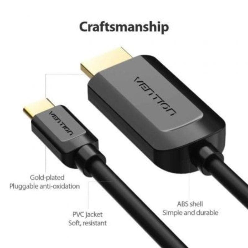Vention CGUBF HDMI 1.4 USB Tipo C Macho - HDMI Macho 1m Preto - Cabo Preto