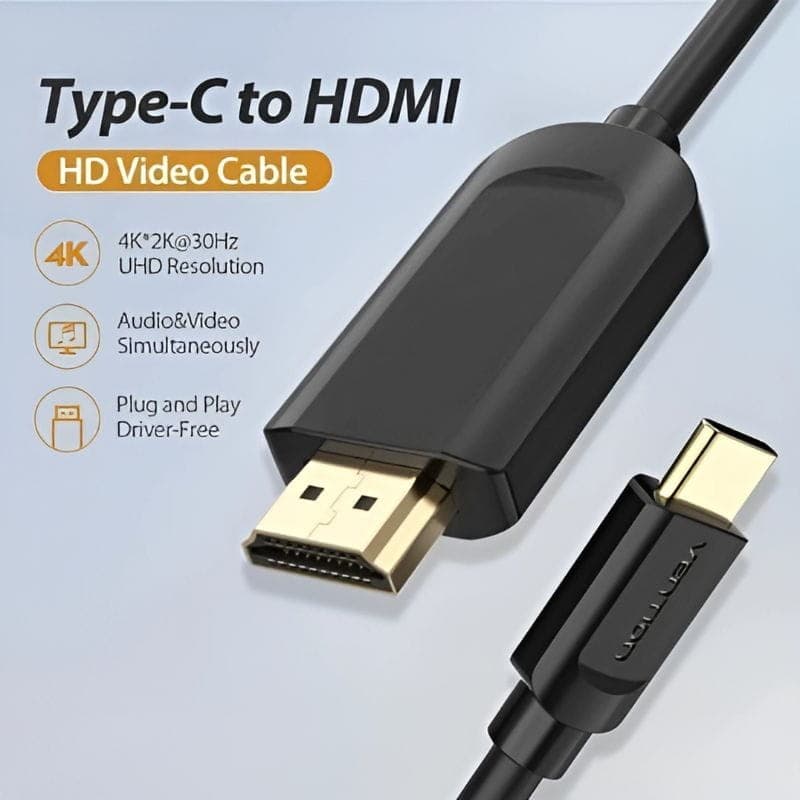 Vention CGUBF HDMI 1.4 USB Tipo C Macho - HDMI Macho 1m Preto - Cabo Preto