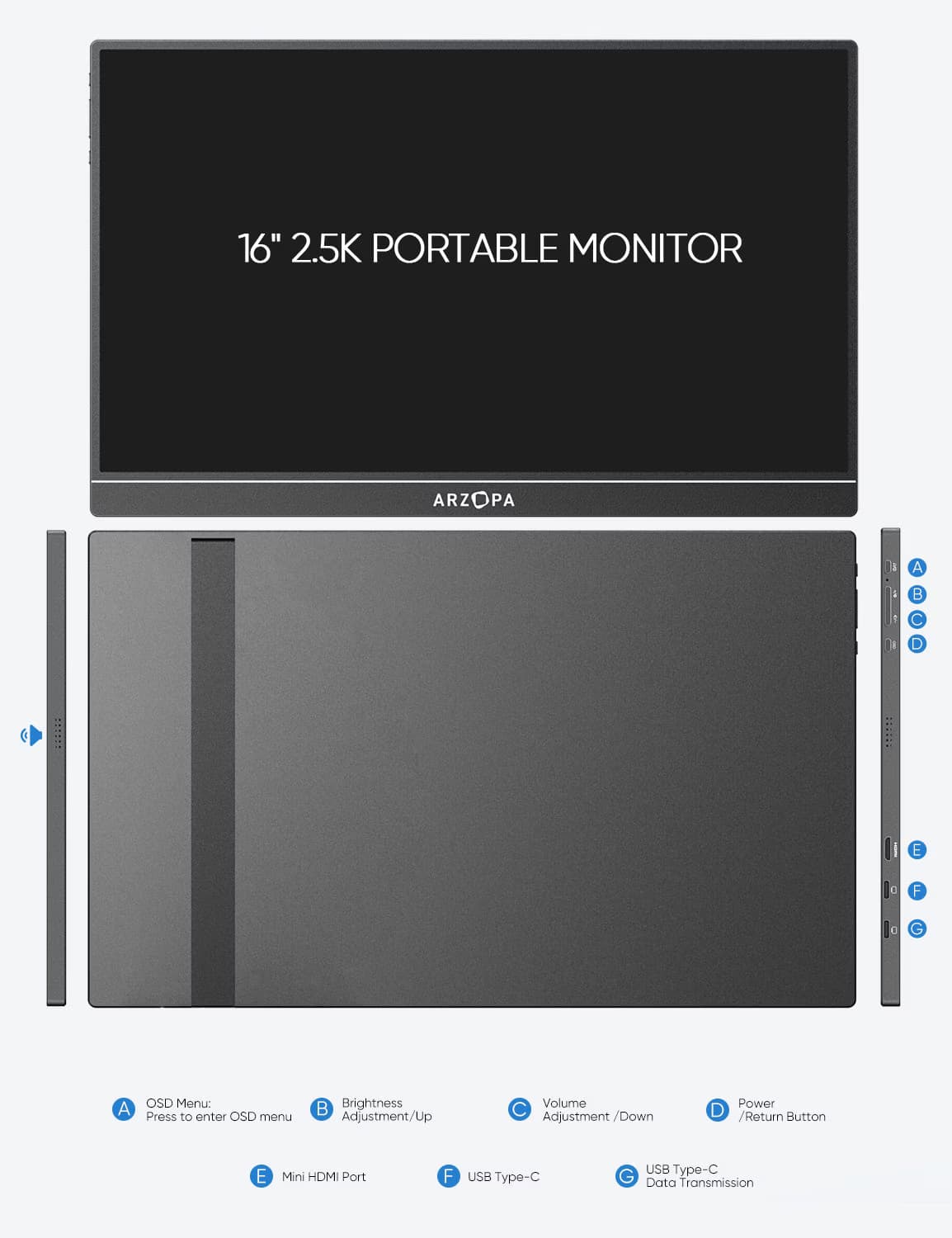 Arzopa Z1RC 16" HDR 10 USB-C - Monitor Portátil
