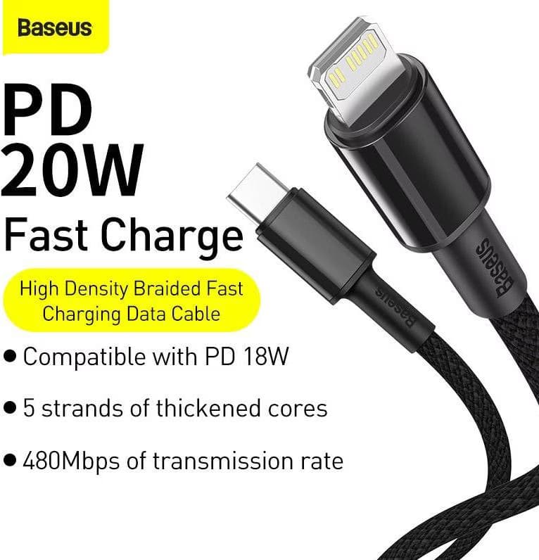 Baseus Cabo Trançado USB Tipo C para Lightning Apple 20W 1m
