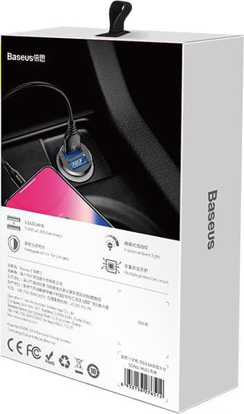 Baseus Carregador de Carro Duplo USB 3.1A Small Rice Grain