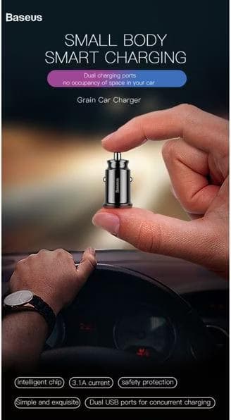 Baseus Carregador de Carro Duplo USB 3.1A Small Rice Grain
