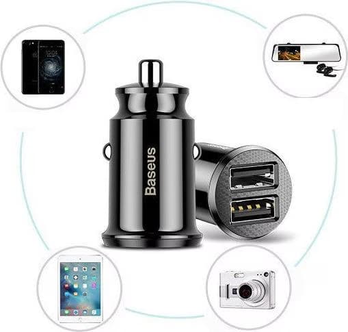 Baseus Carregador de Carro Duplo USB 3.1A Small Rice Grain