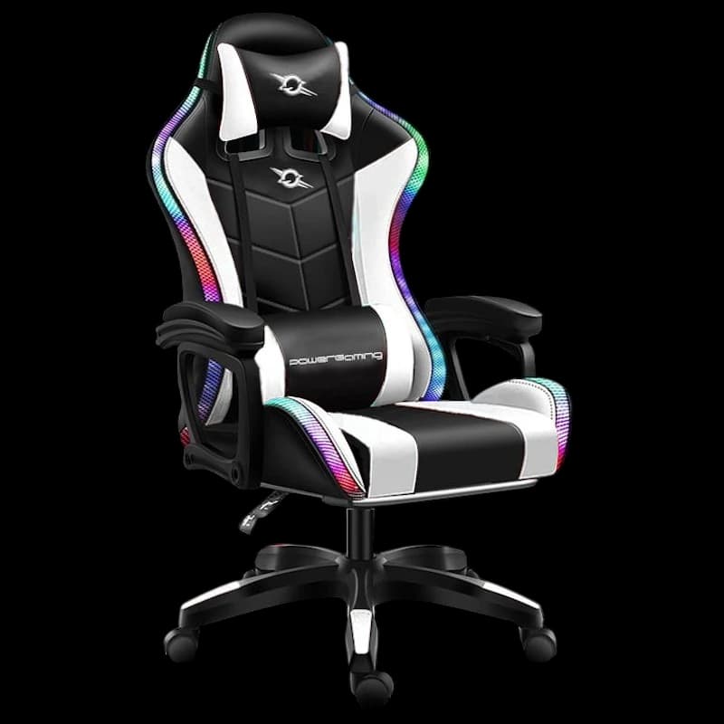 Cadeira Gaming PowerGaming LED RGB Branco/Preto