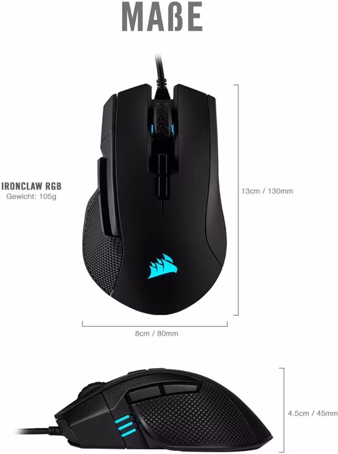 Corsair IRONCLAW RGB USB 18000 DPI - Rato para Jogos