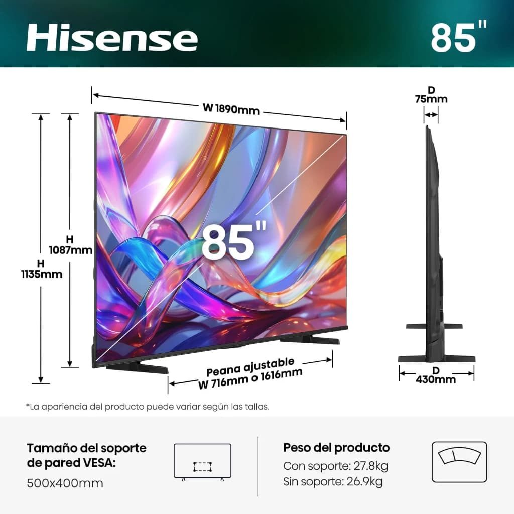 Hisense 85E7S Smart TV QLED 85" 4K Preto