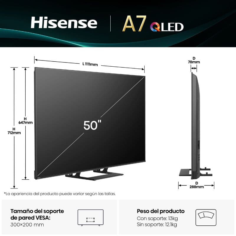 Hisense A7Q 50A7Q 50" 4K UHD LED Smart TV Preto