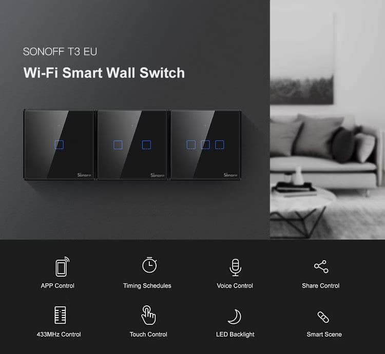 Interruptor de toque Sonoff T3 2C WiFi