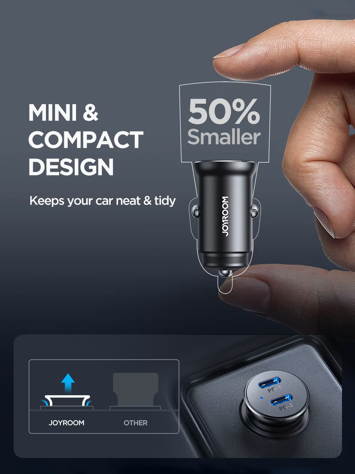 Joyroom JR-CCN06 Dual USB-C Mini Metal - Carregador de carro