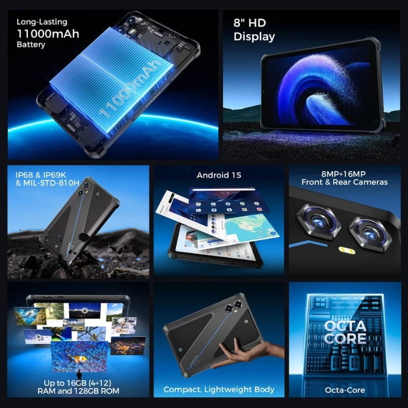 Oukitel RT3 Plus 8" 4 GB/128 GB WiFi + 4G Preto