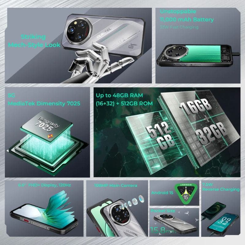 Oukitel WP62 5G 16GB/512GB Cinzento Rugged