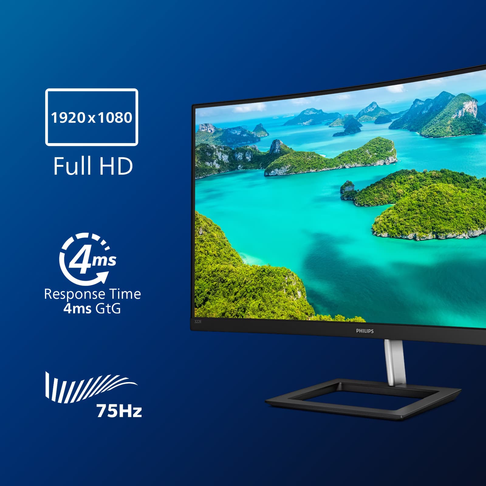 Philips E-Line 322E1C 31.5 FullHD Curvo FreeSync Preto