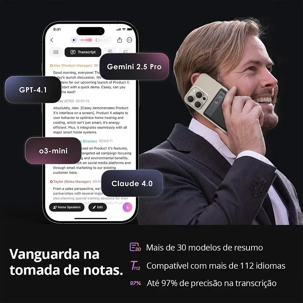 PLAUD Note Prata - Gravador de voz com IA