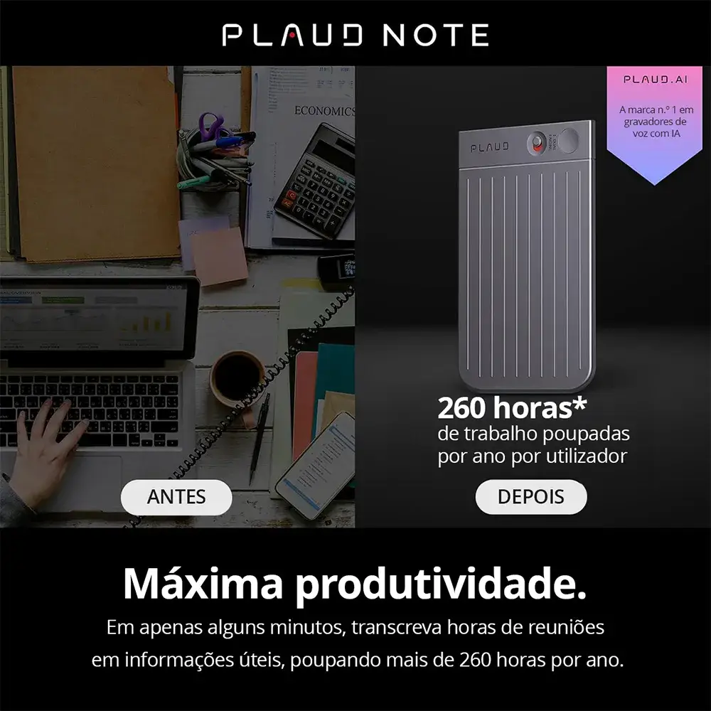PLAUD Note Prata - Gravador de voz com IA