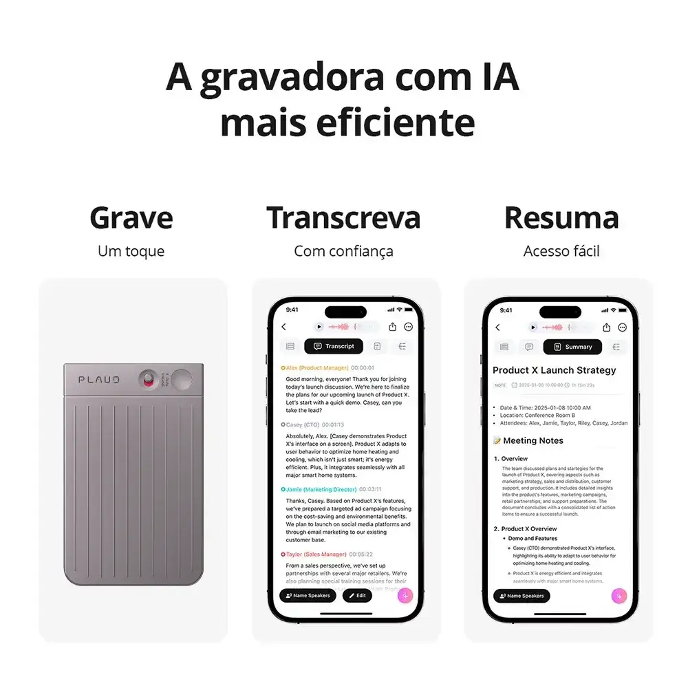 PLAUD Note Prata - Gravador de voz com IA