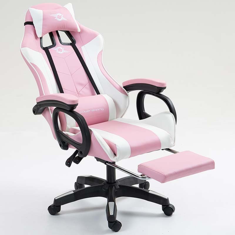 PowerGaming Apoio para pés Cadeira Branco+Rosa