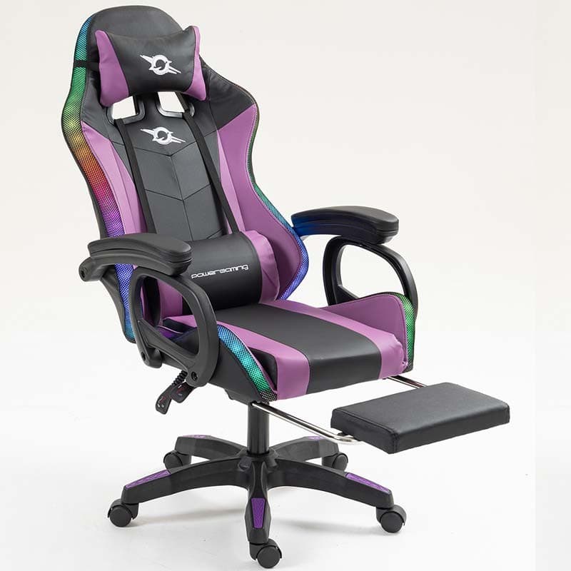 PowerGaming LED RGB Cadeira com apoio para pés Preto+Lilás