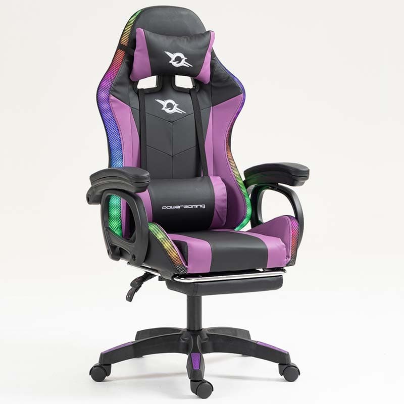 PowerGaming LED RGB Cadeira com apoio para pés Preto+Lilás