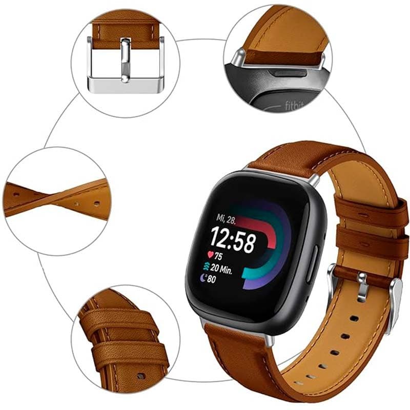 Pulseira Fitbit Versa 3 / Versa 4 Couro Castanho